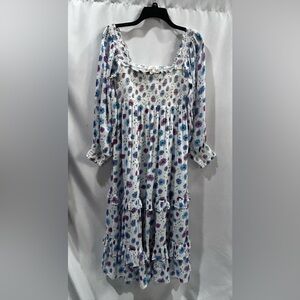 LoveShackFancy Miri Midi Blue and Purple Patterned Dress